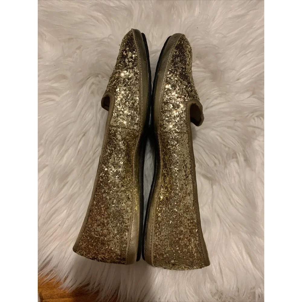 UGG Alloway Glitter Flats Shoes Size 8 Metallic Gold Slip On Sheepskin Comfy GUC